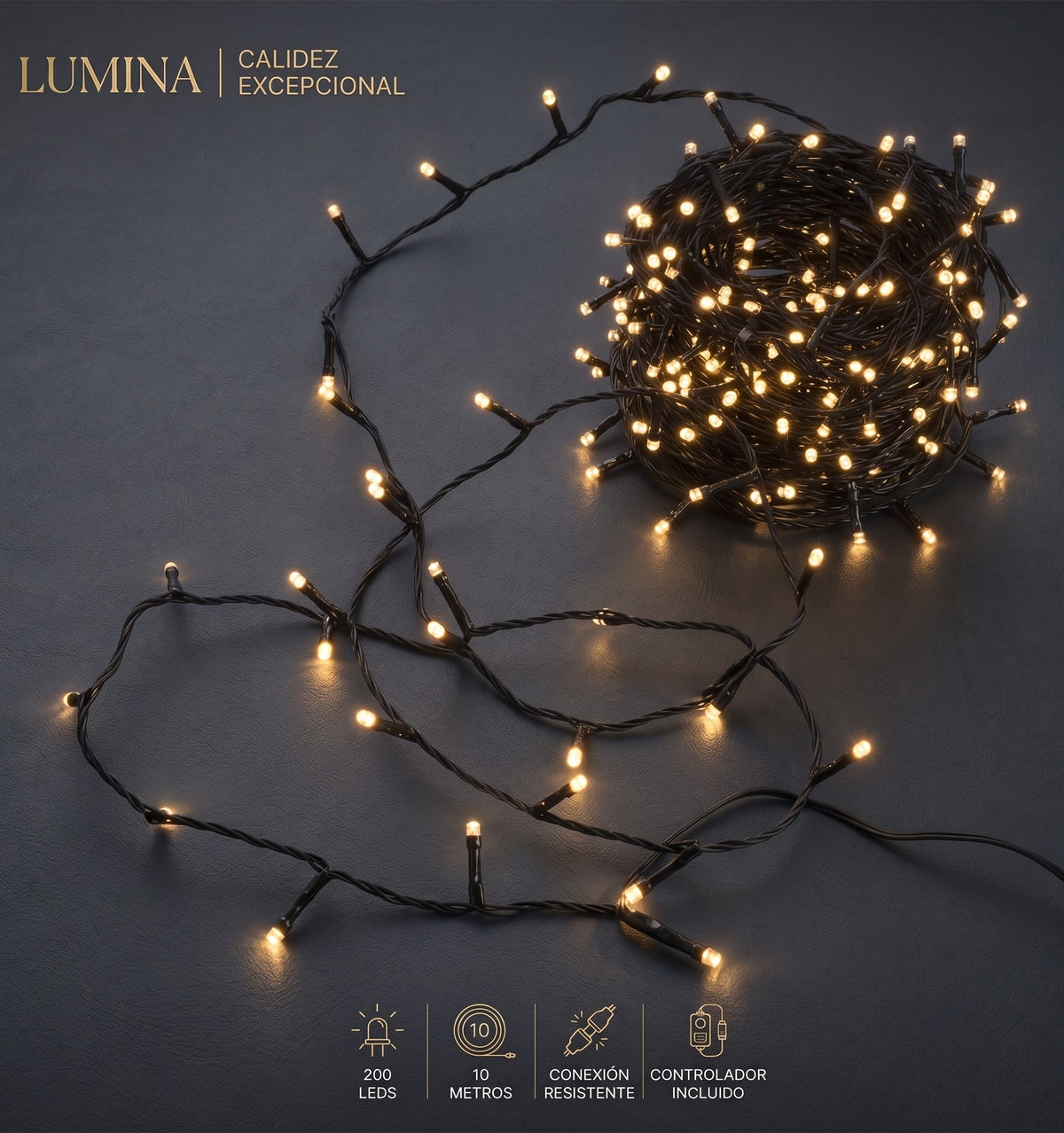 Luz lineal x 100 bombillos cable verde bolsa