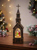 Iglesia con pesebre, luz, música y escarcha (REF: NL238)