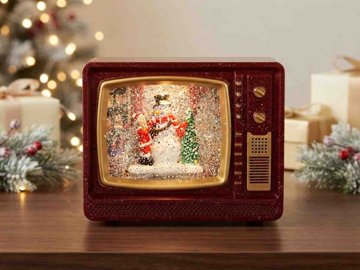 Adorno navideño, televisor antiguo con  luz, música y escarcha (REF: NL242)
