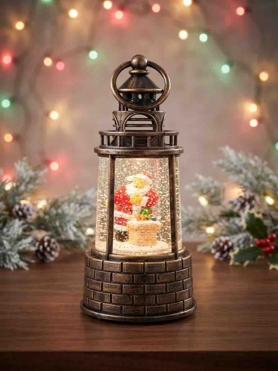 Farol con papá Noel, luces, agua, sonido y escarcha (REF: NL231)